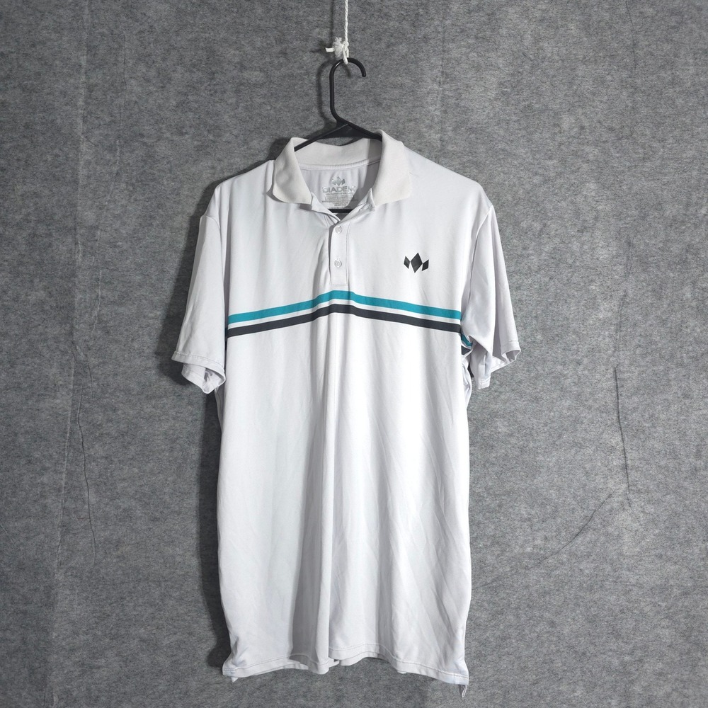 Diadem Court Essentials Polo Shirt Mens L White Striped Athletic Golf Tennis